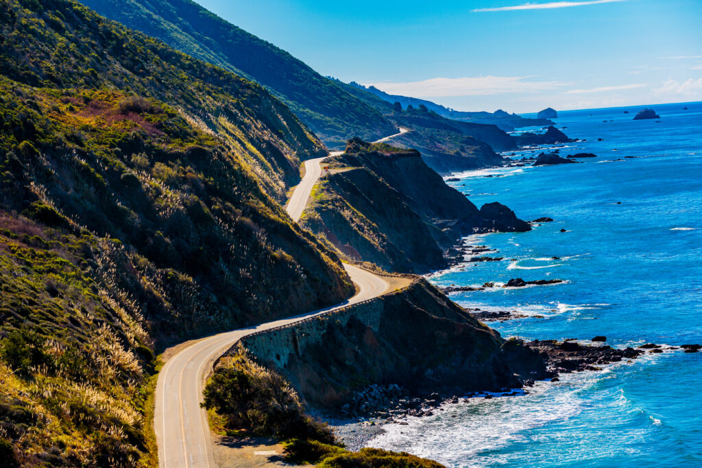 Aerial view of Highway 1 on the coast of California, United States
