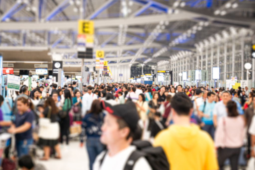 Crowded departures terminal at airport