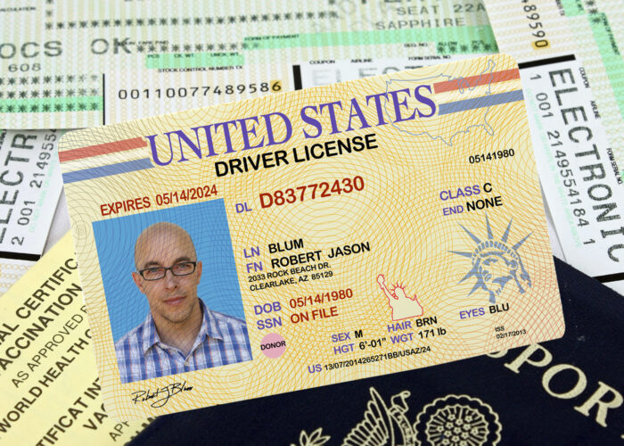 drivers license passport and boarding documents